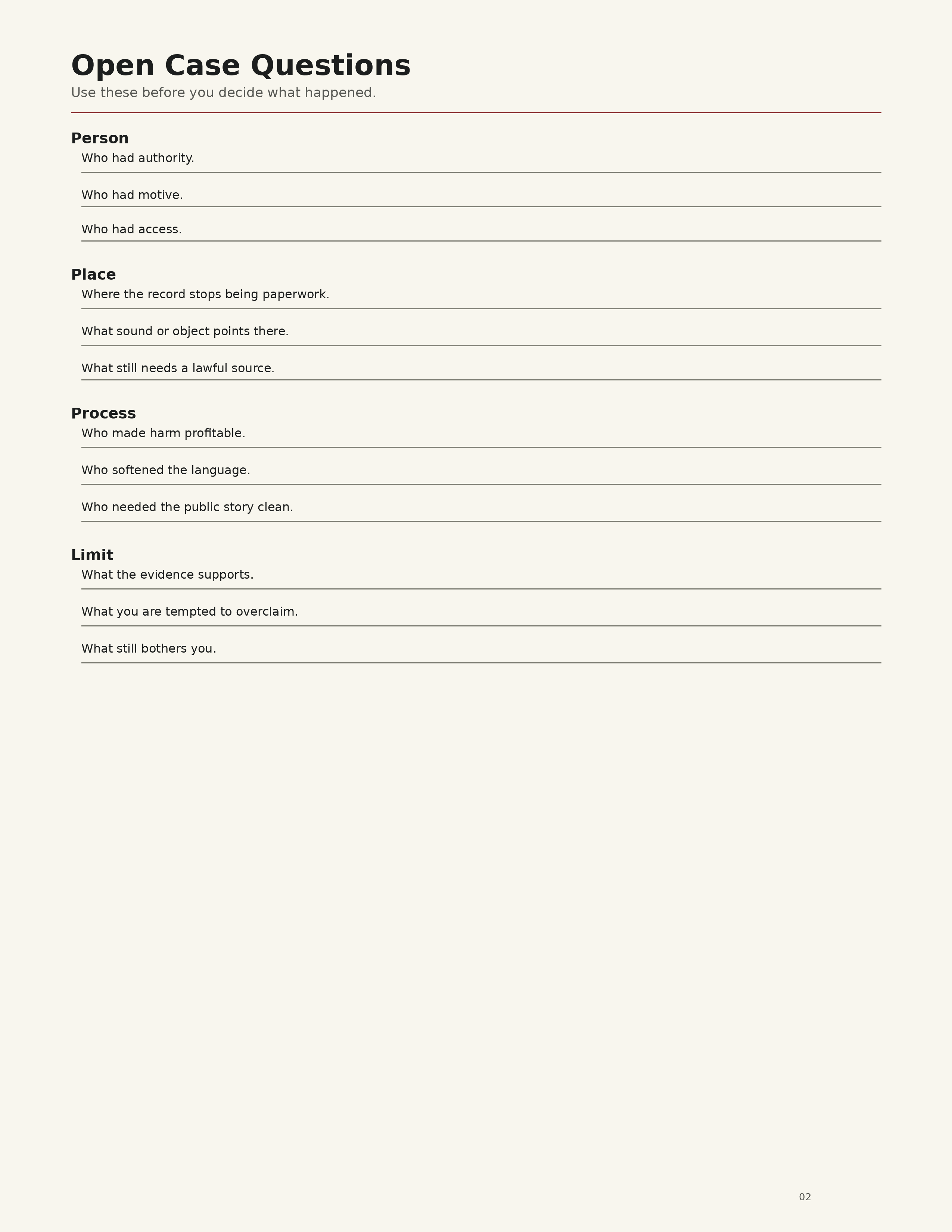 Open Case Questions worksheet