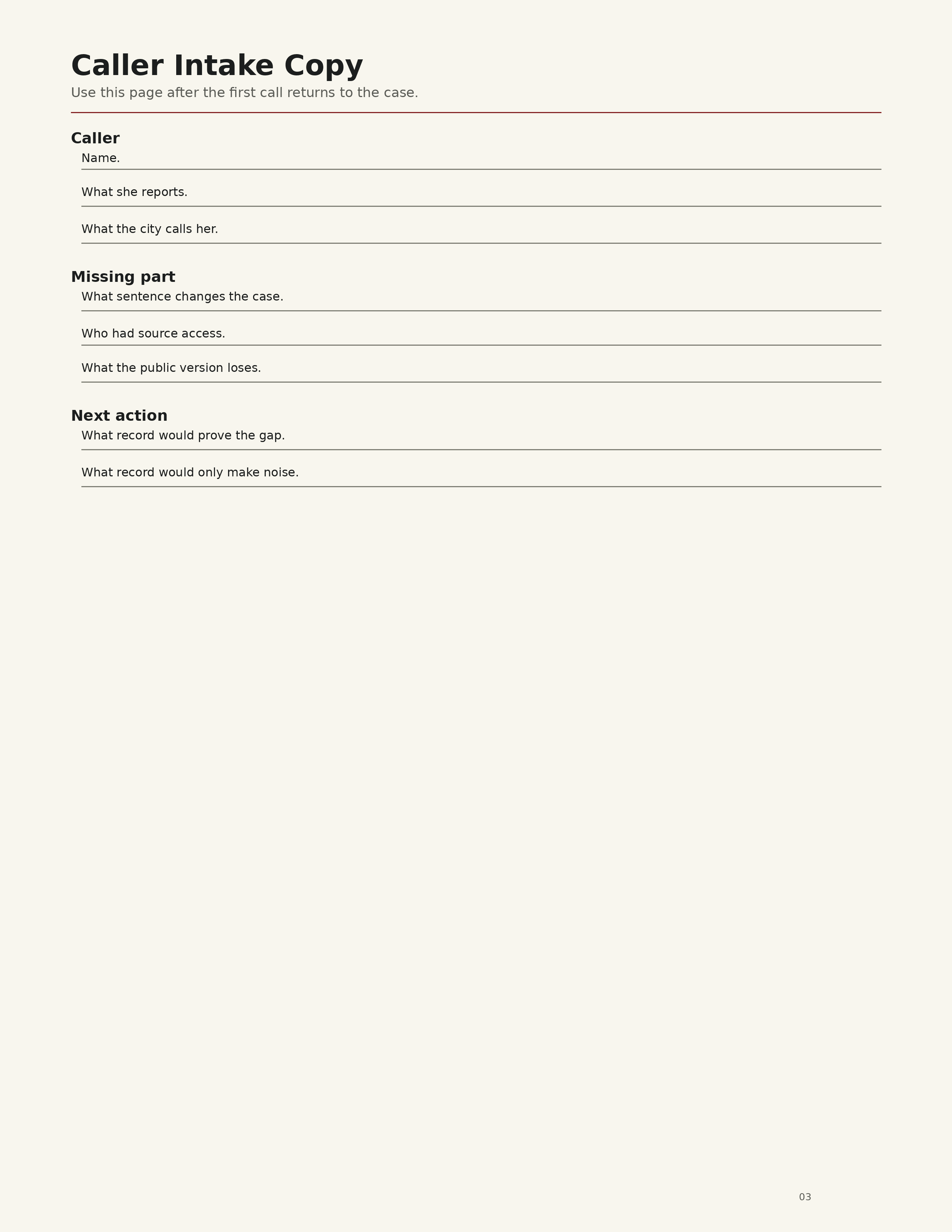 Caller Intake Copy worksheet