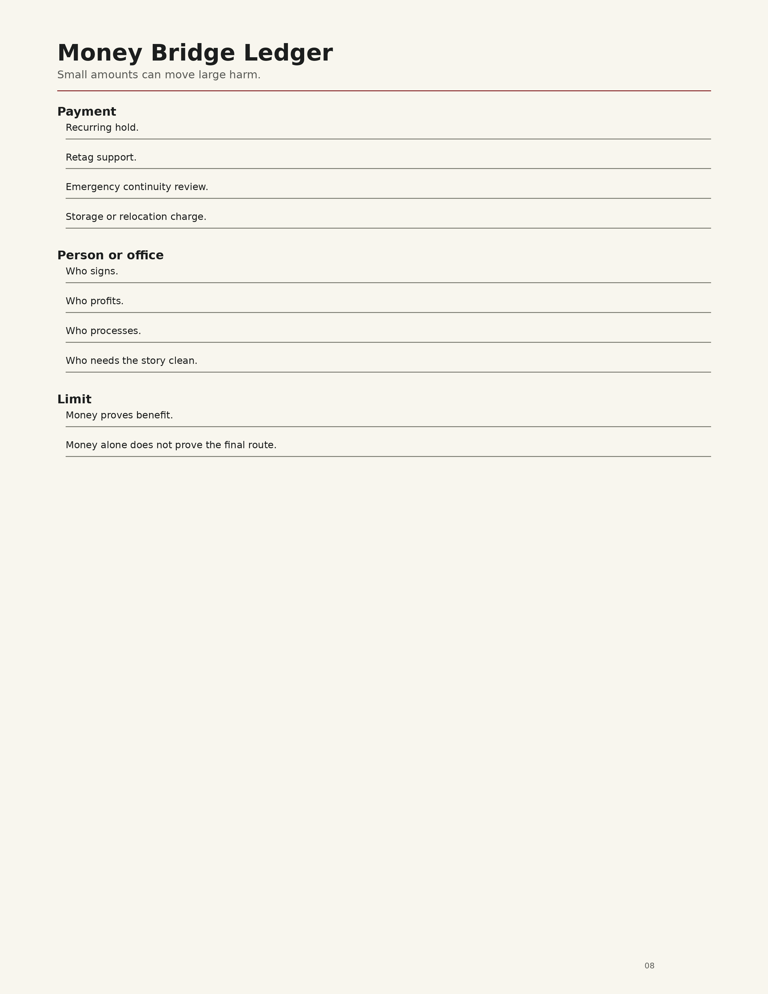 Money Bridge Ledger worksheet