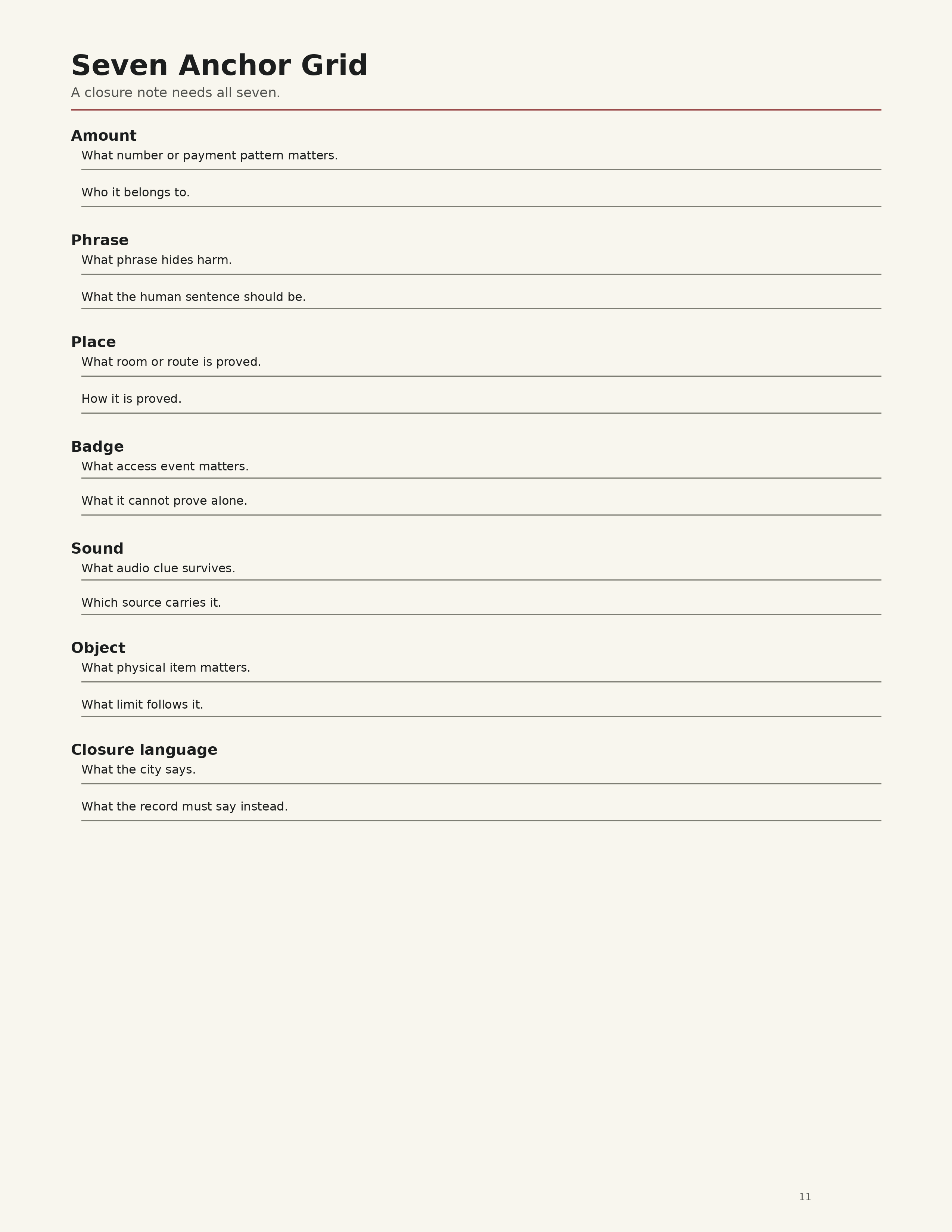 Seven Anchor Grid worksheet