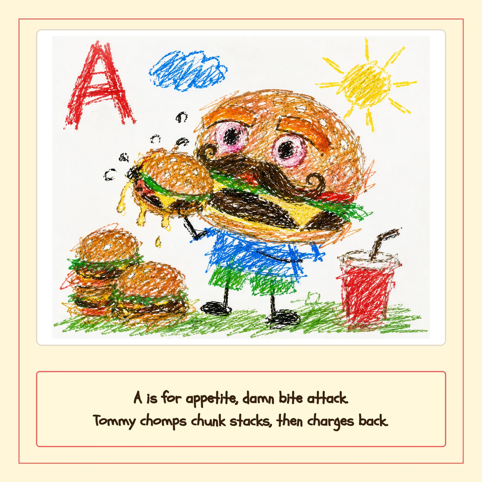 A — The Appetite: Tommy lunges through flying chunk stacks in a full-force appetite attack